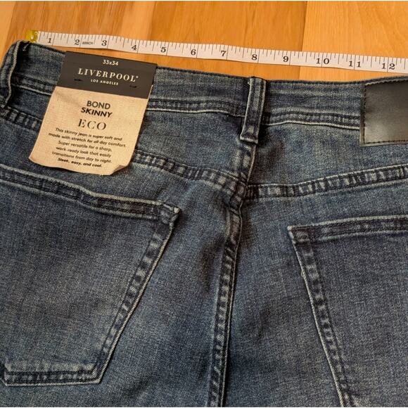NWT Liverpool Los Angeles Bond Skinny Eco Blue Jeans Mens Size 33x34 Coolmax - Picture 5 of 6